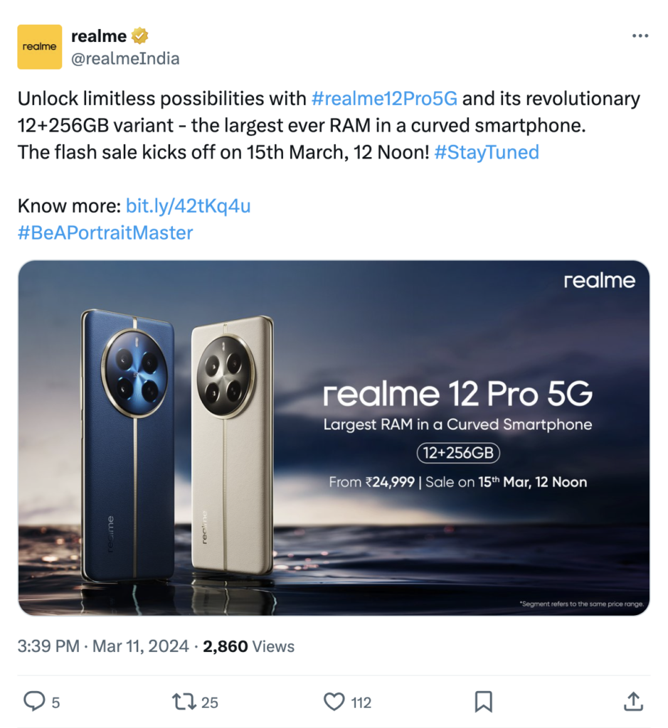 Realme 12 Pro announced about launching new 12GB + 256GB model in India